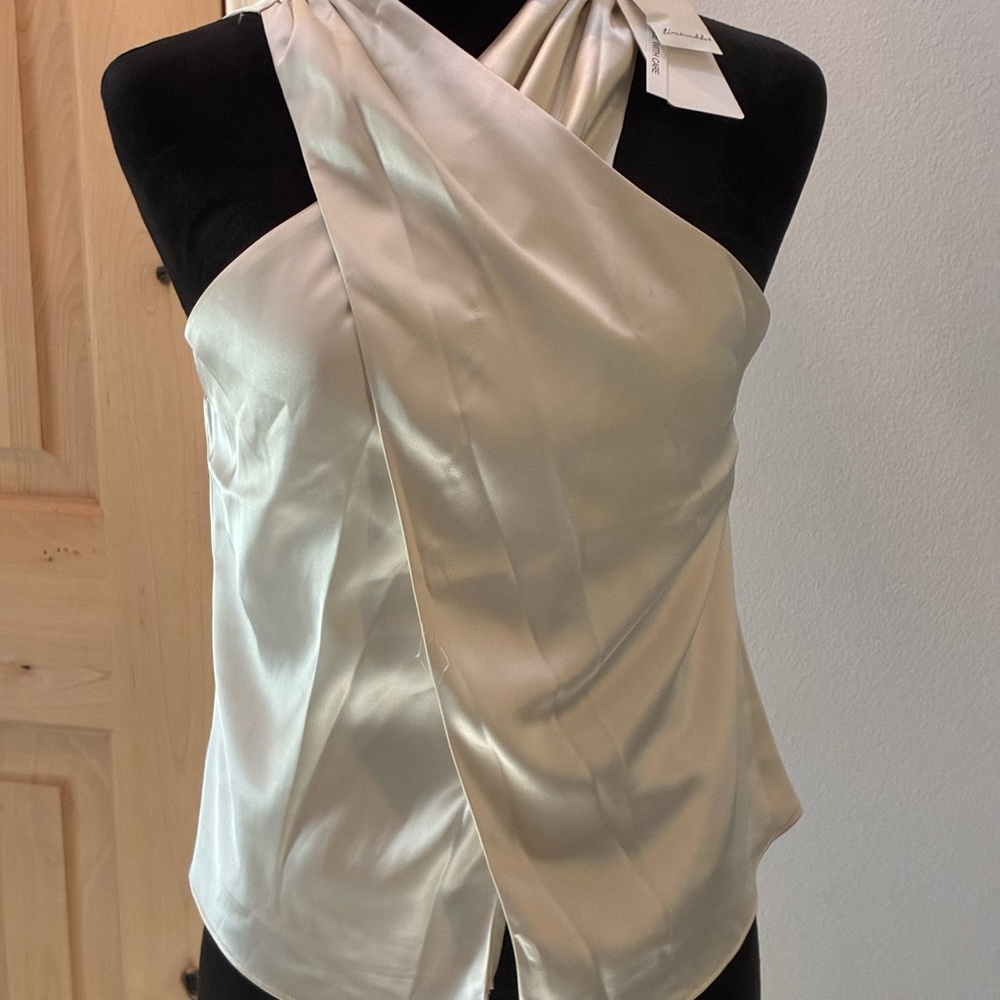 Line & Dot Cream Asymmetrical Wrap Blouse NWT